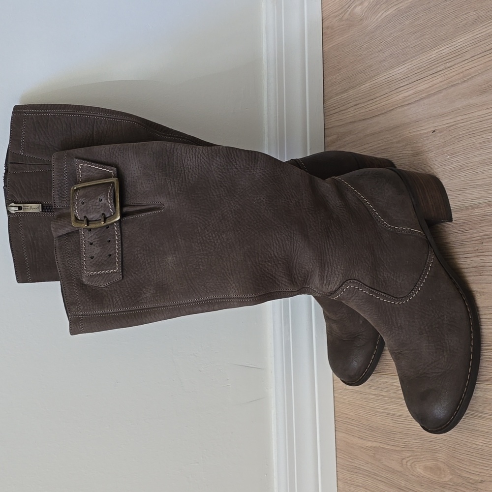 Paul Green 'Optimist' Knee High Buckle Boot - Grey Brown Leather - 9 US